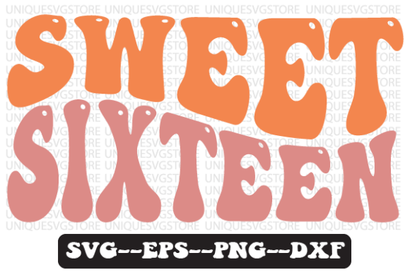 Sweet Sixteen Wavy Retro SVG Design